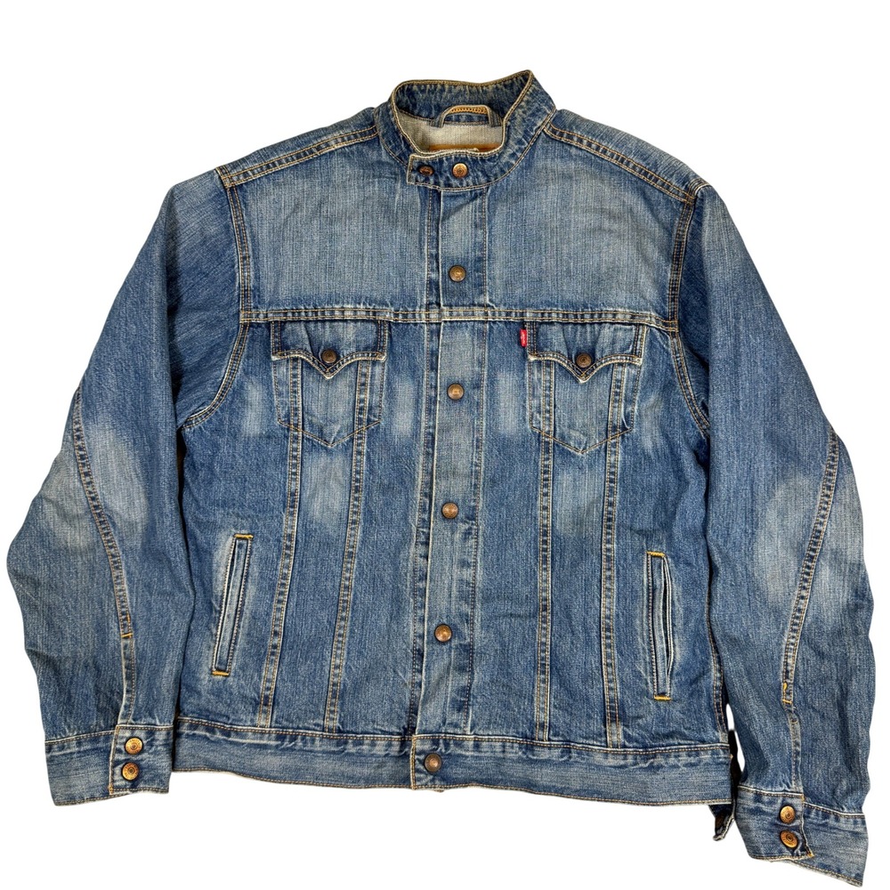 Levis Easy Rider Denim Trucker Jacket Mens Large Blue 70550-0497 Snap Collar